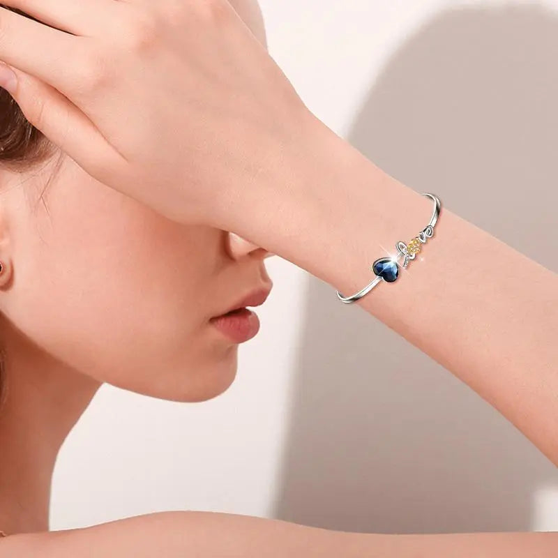 I Love You Heart Bangle Bracelet – Fine Sterling Silver Jewelry with Crystal - N&P Colletion