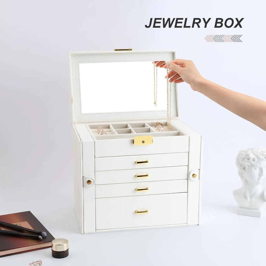Large Jewelry Boxe 5 Layers 4 Drawers Jewelry Box with Handle 