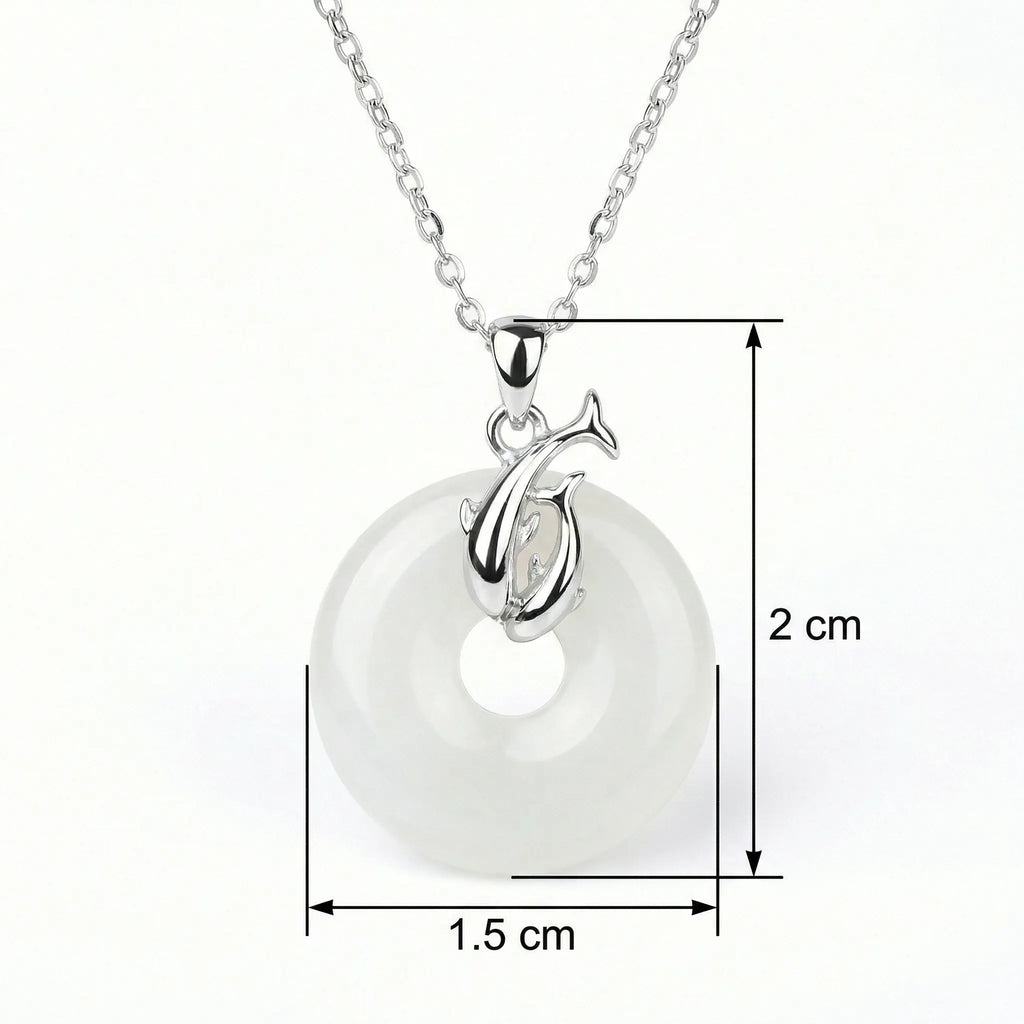 925 Sterling Silver Elegant Sterling Silver Dolphin and White Round Gemstone Pendant Necklace NP Collection