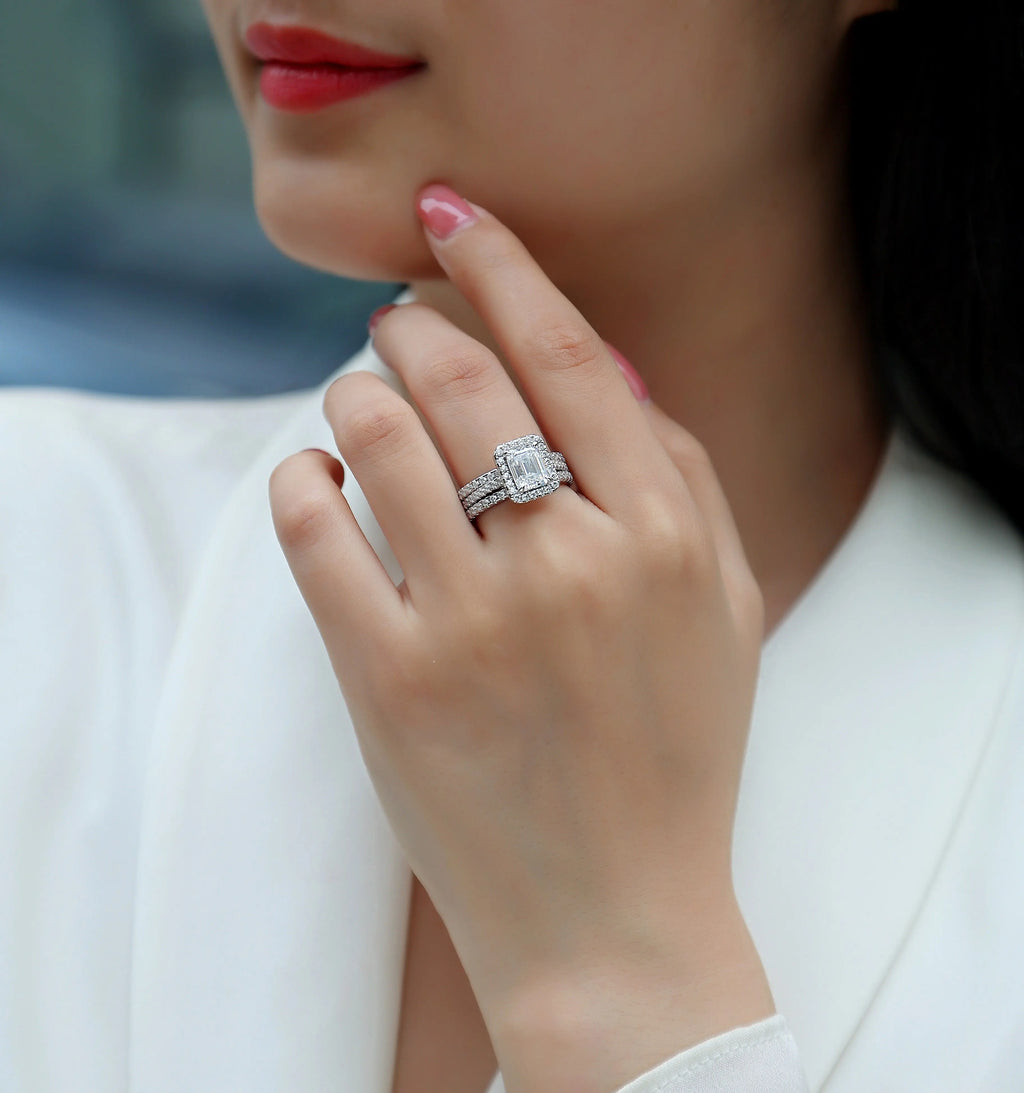 Simple And Elegant -  Moissanite S925, Silver And Platinum-plated Diamond Wedding Ring. The Ring Can Be Inspected With A Diamond Pen NP Collection