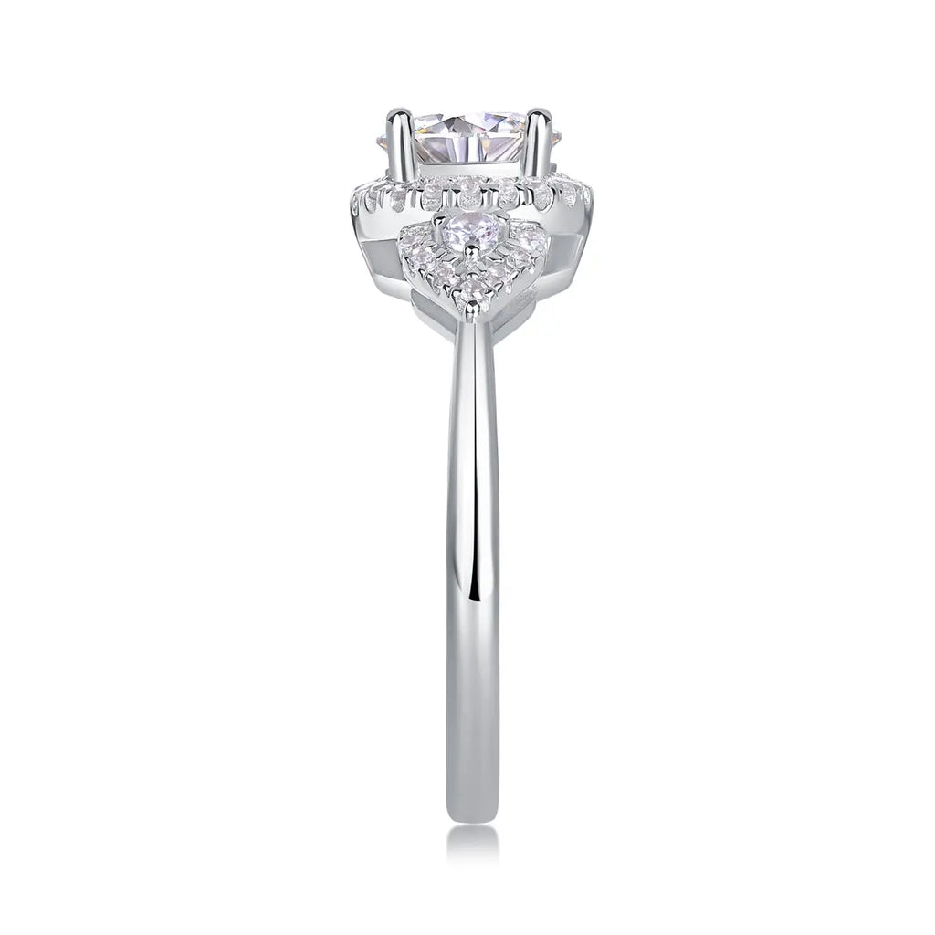 Large Diamond Wedding Ring with Moissanite Silver Ring 