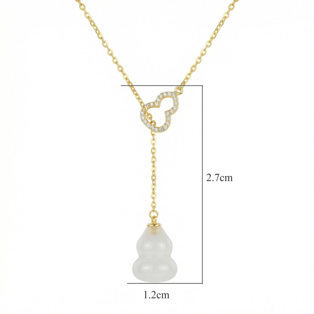 925 Sterling Silver Elegant White Jade Wulu Lariat Necklace with Diamond Pavé Accents NP Collection