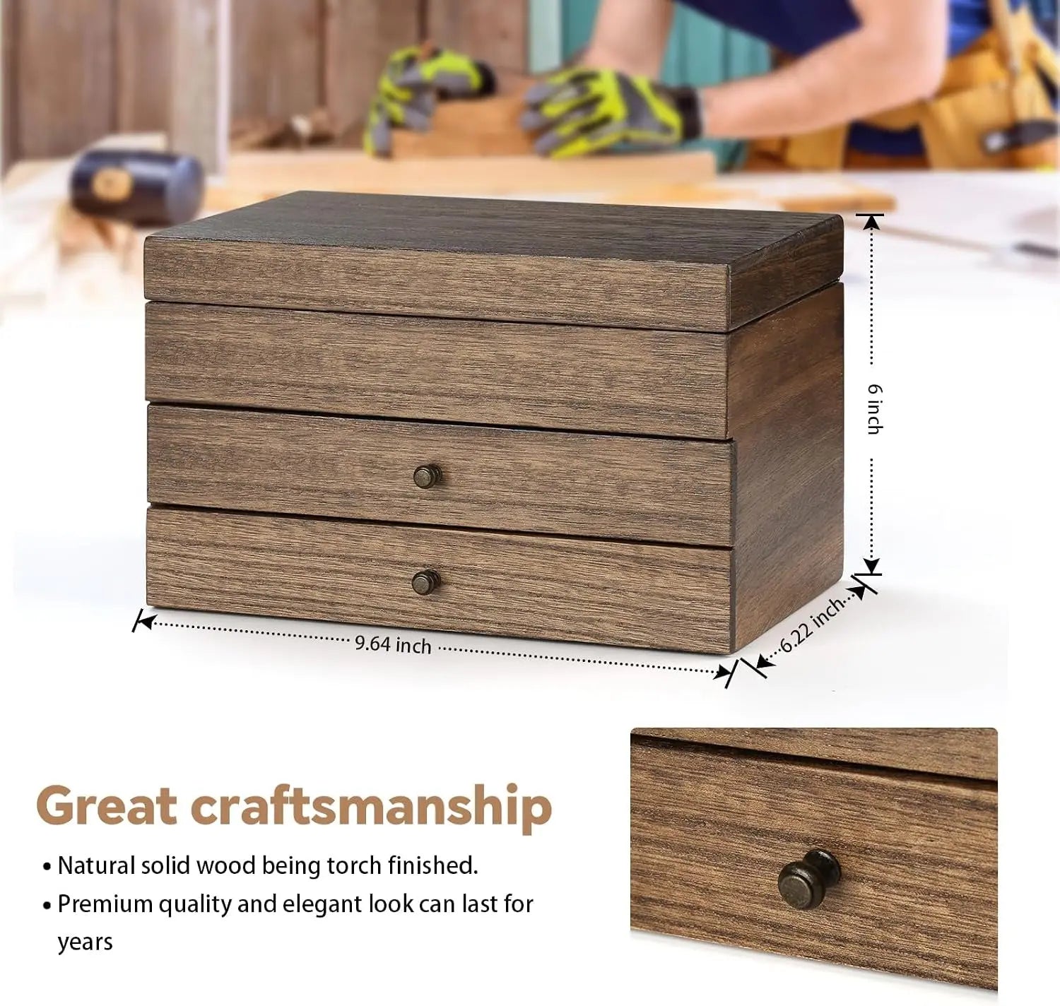 3 Layer Large Jewelry Storage Case, Rustic Wooden 
