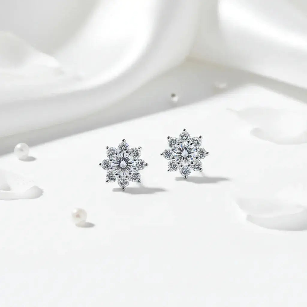 1CT Moissanite Snowflake Sunflower Earrings 925 Silver