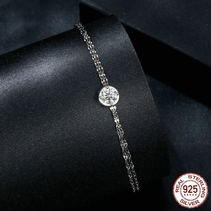 S925 Sterling Silver 50 Points Moissanite Double Layer Bracelet