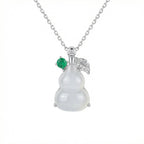925 Sterling Silver Elegant Translucent White Hulu Pendant Necklace with Emerald and Diamond Accents NP Collection
