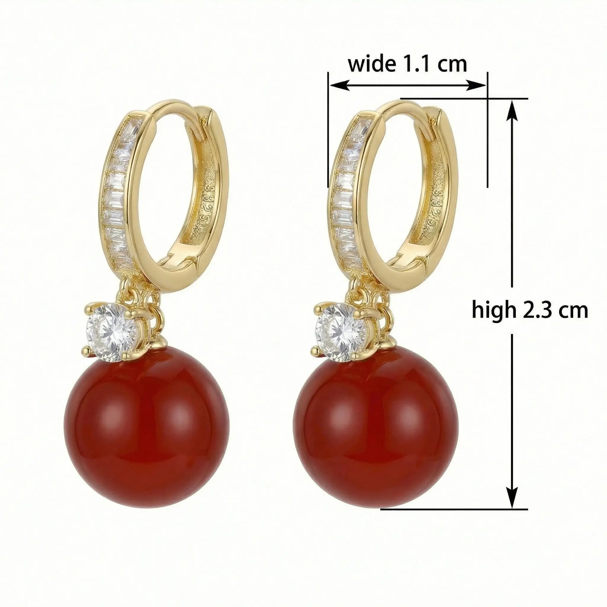 925 Sterling Silver Elegant Red Spherical Drop Earrings with Sparkling Crystal Accents and Sleek Metallic Huggie Hoops