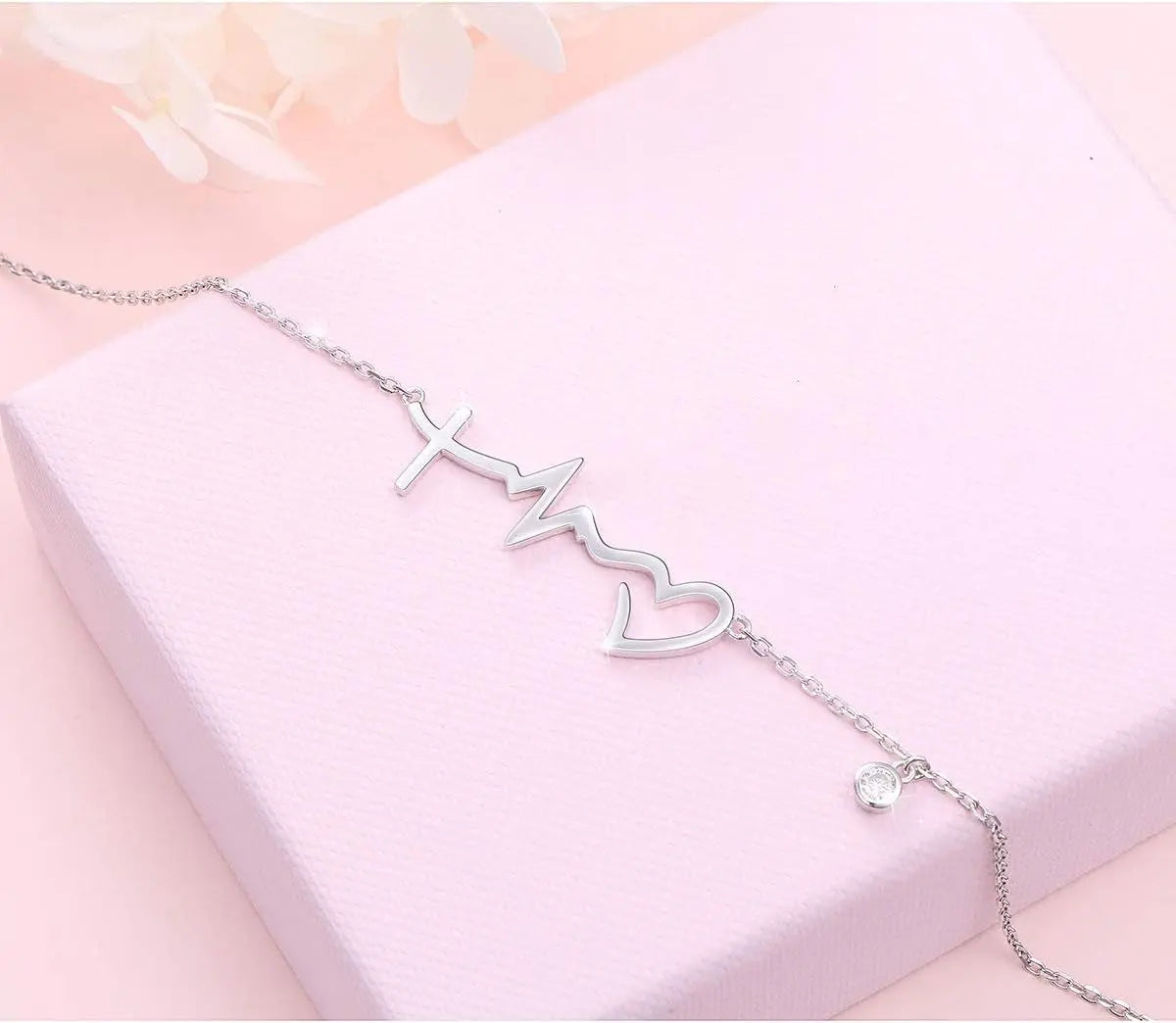 S925 Sterling Silver Faith Hope Love Cross Lifeline Heart Necklace Bracelet | Lifeline Heart Pendant Necklace Christian Jewelry Gifts for Women Inspirational Jewelry