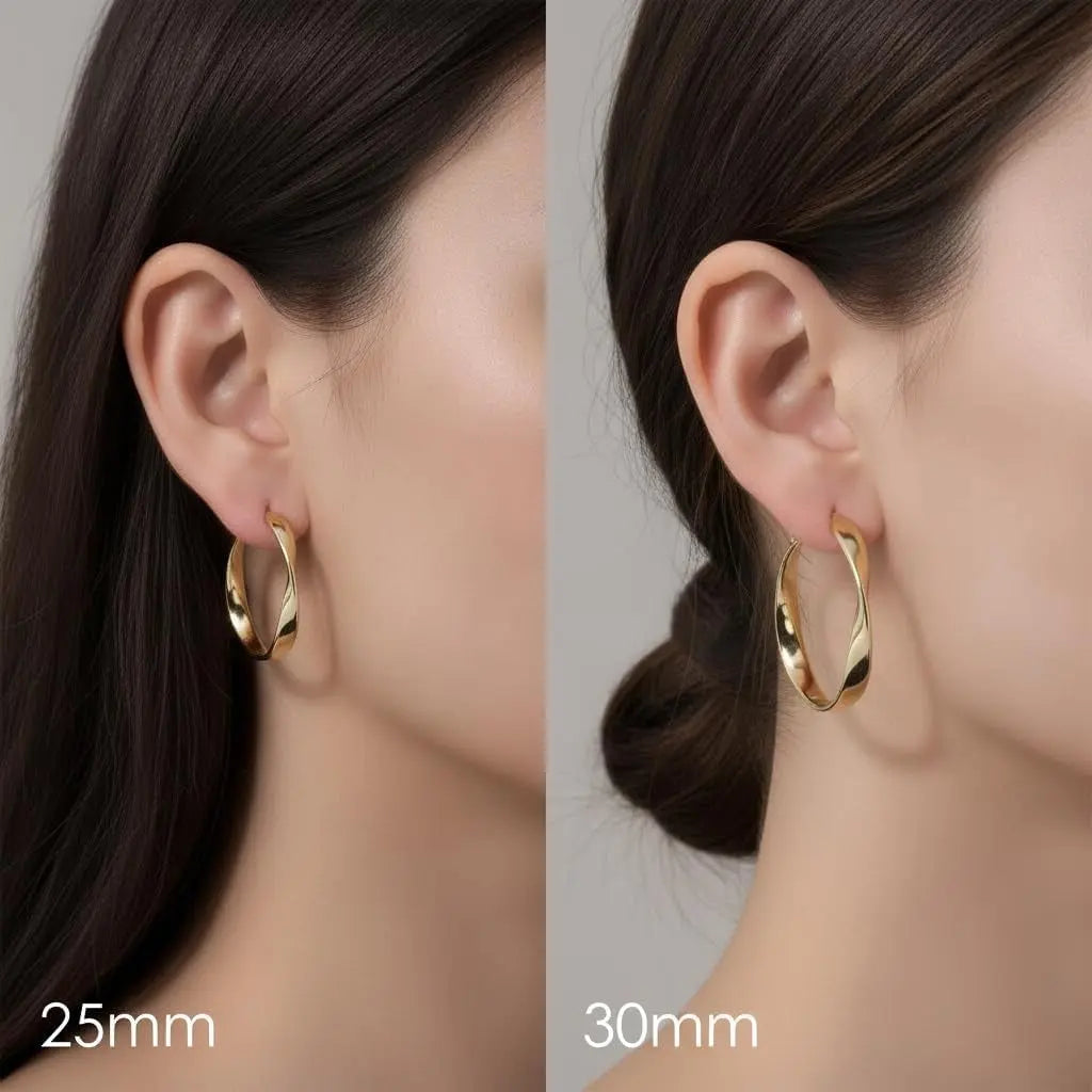 14K Gold Hoop Earrings Twisted Thick Wave Design