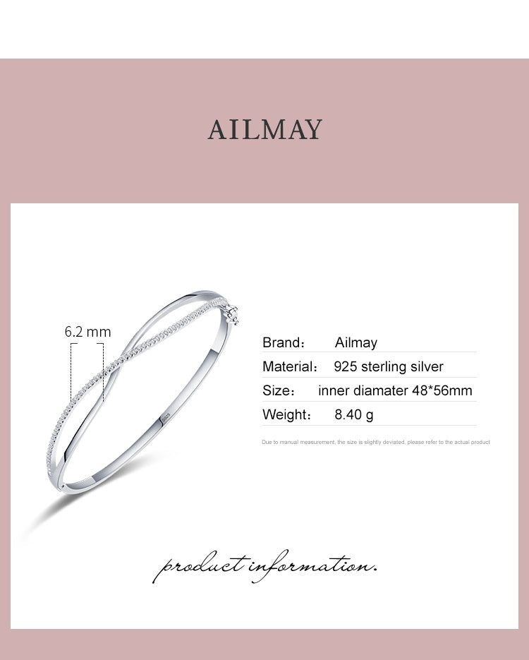 S925 Sterling Silver Cross Diamond Opening Bracelet Temperament Wild