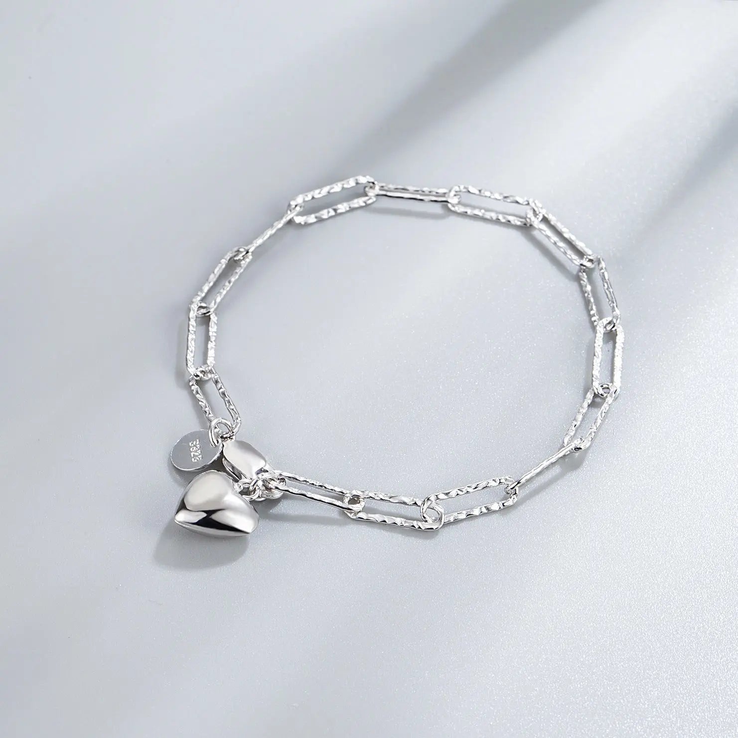 Womens S925 Sterling Silver Heart Bracelet NP Collection