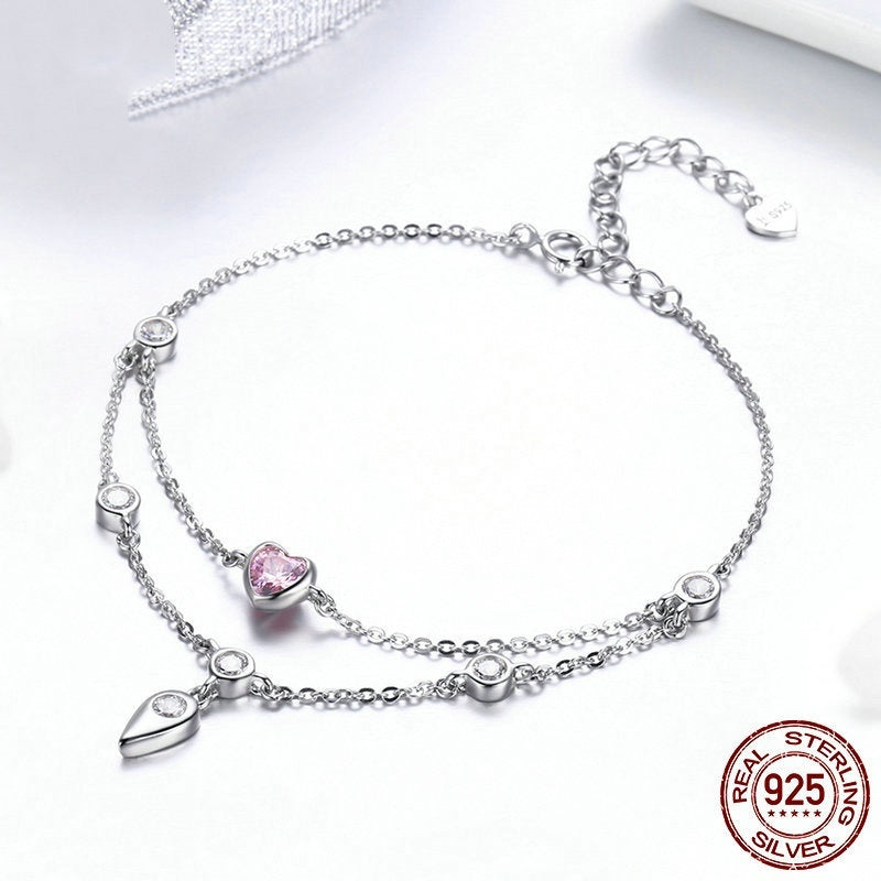 Fashion Bracelet Women's 925 Inlaid Pink Zircon Silver Bracelet