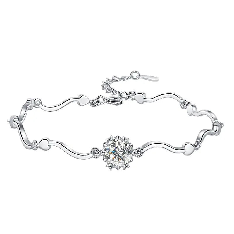 Simple Womens 1-Carat Moissanite Snowflake Bracelet In Sterling Silver
