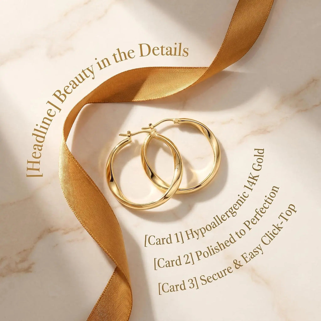 14K Gold Hoop Earrings Twisted Thick Wave Design