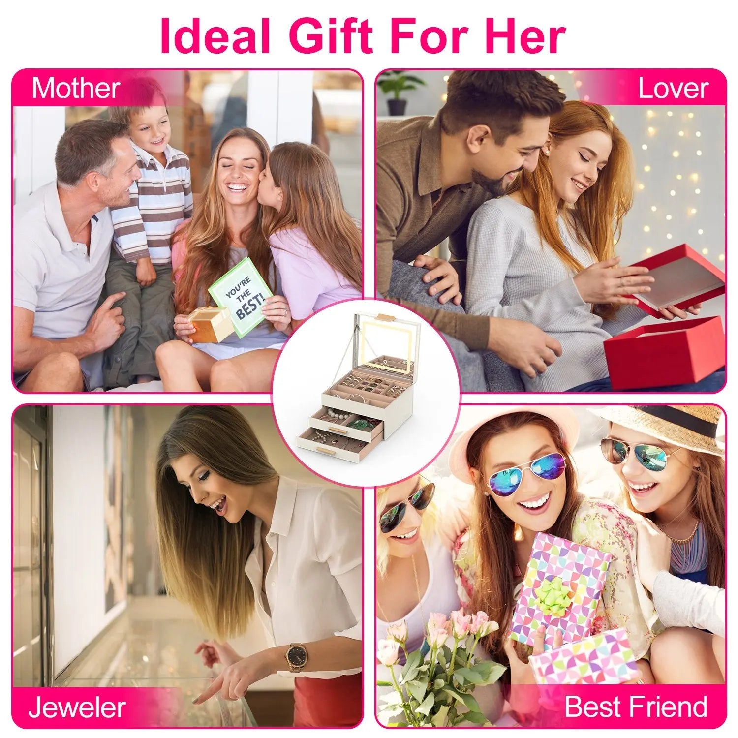  Jewelry Box with LED Mirror 3 Layer Jewelry Organizer with 2 Drawers