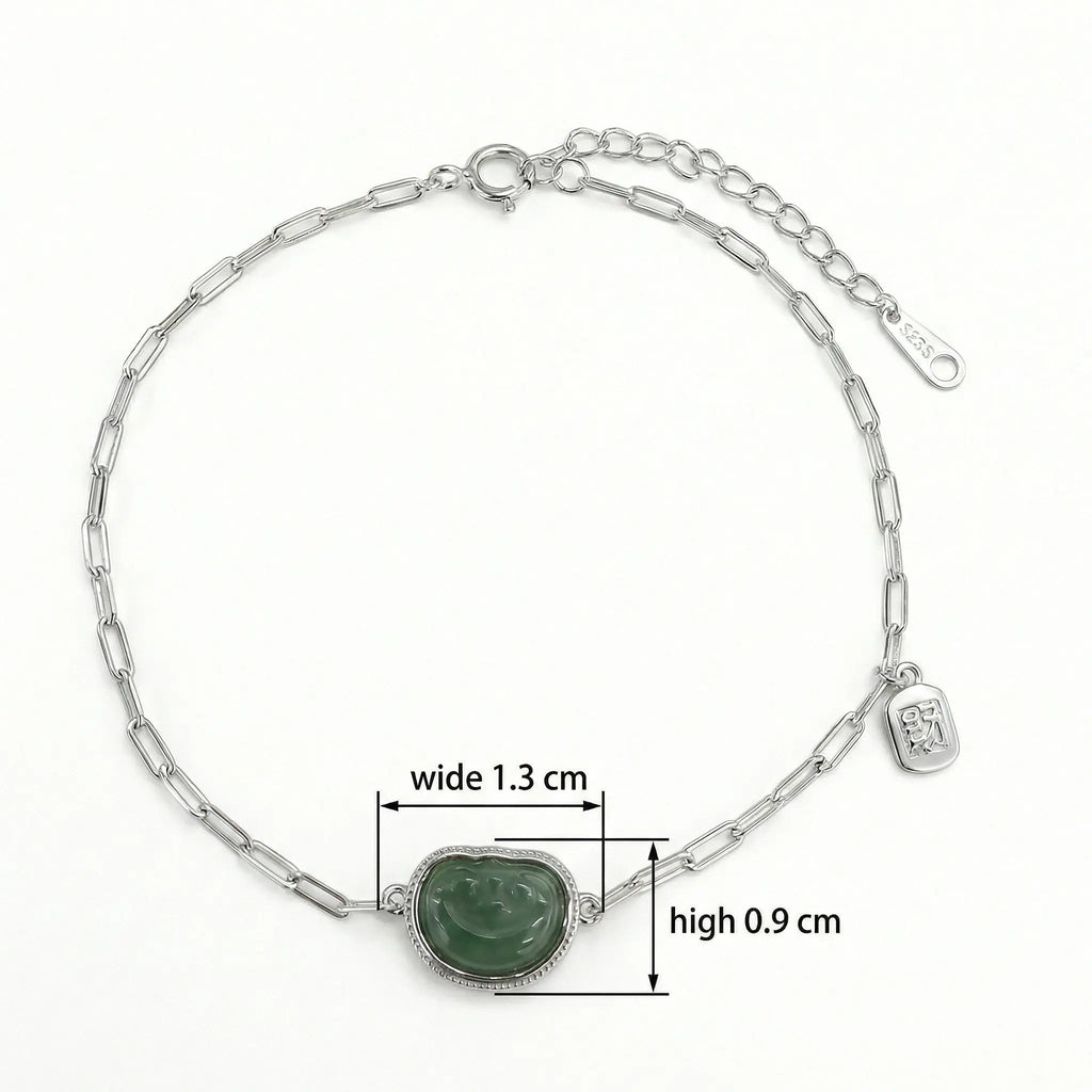 925 Sterling Silver Elegant Silver Green Heart Gemstone Link Bracelet