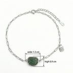 925 Sterling Silver Elegant Silver Green Heart Gemstone Link Bracelet