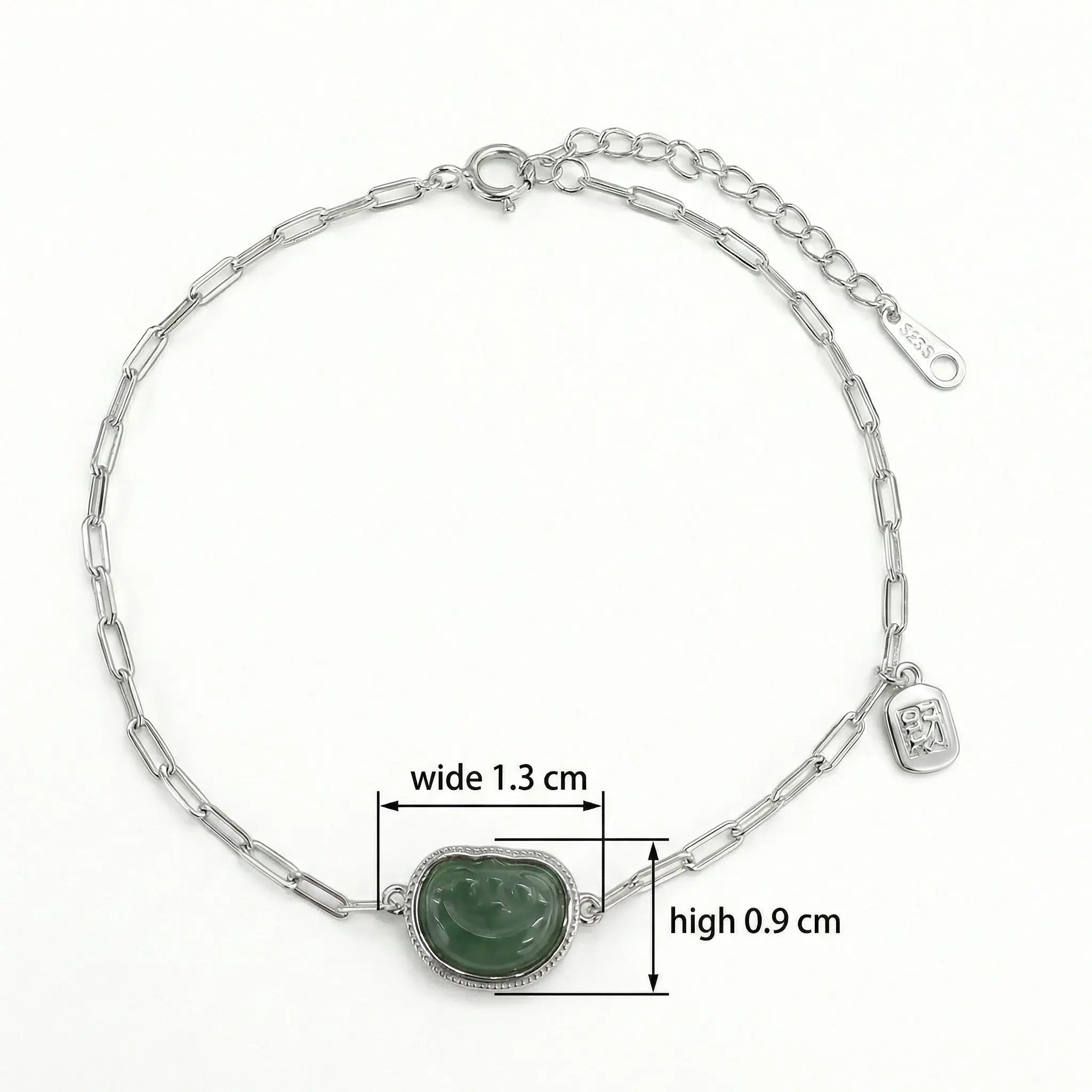 925 Sterling Silver Elegant Silver Green Heart Gemstone Link Bracelet