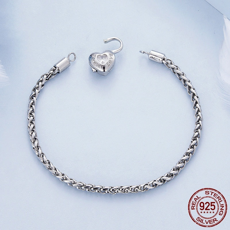 Simple Heart-shaped S925 Silver Heart Lock Bracelet