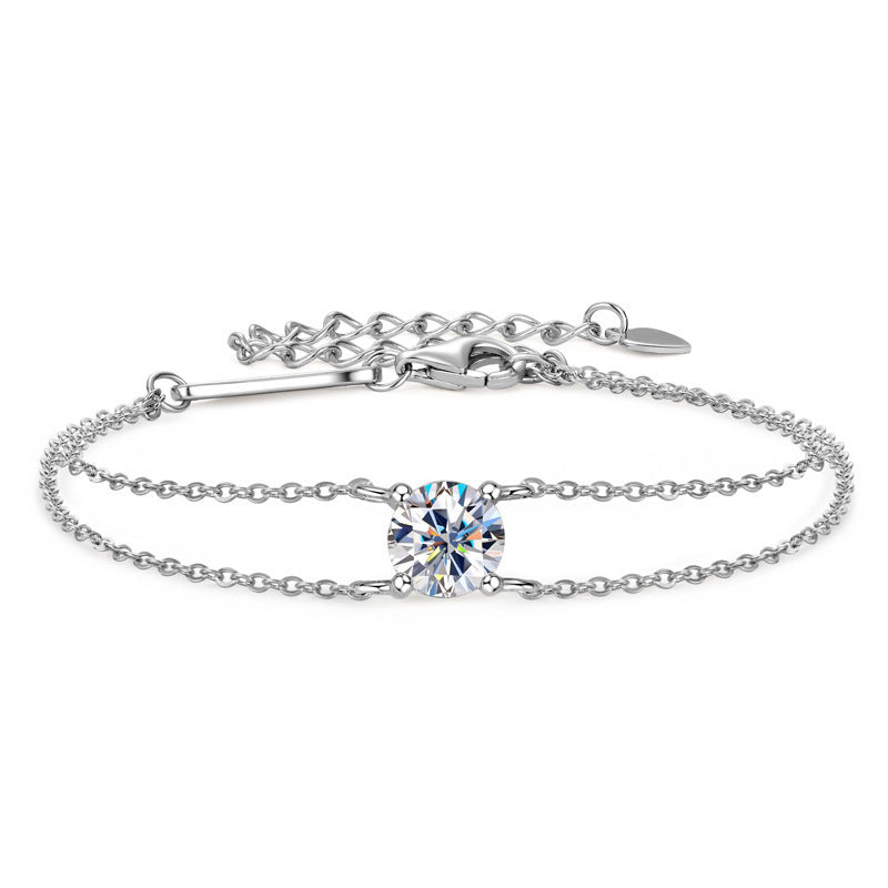 Four-claw Moissanite Bracelet All-match Silver Hand Jewelry