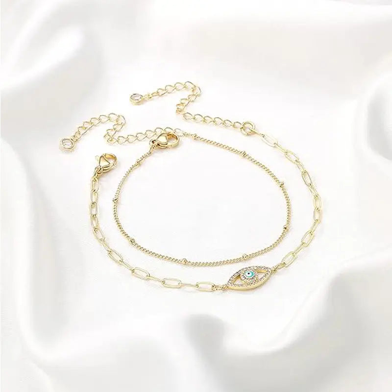 Dainty Gold Bracelets For Women, 14K Gold Filled Adjustable Layered Bracelet Cute Oval Chain  Bar Gold Bracelet