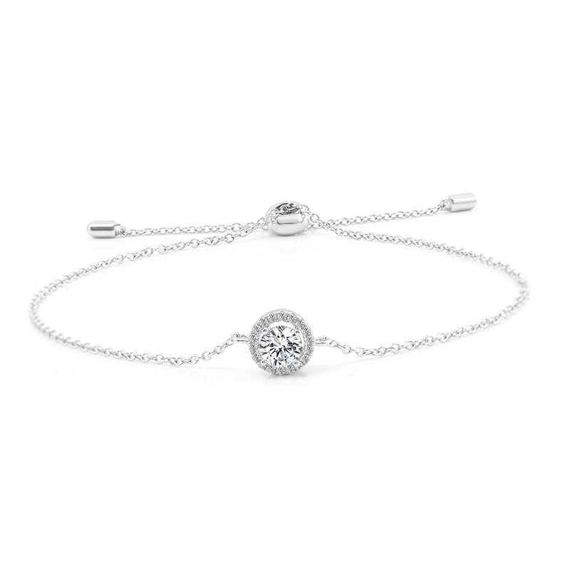 S925 Silver Moissanite Round Bag Micro-inlaid Round Moissanite Electroplated K Platinum Bracelet