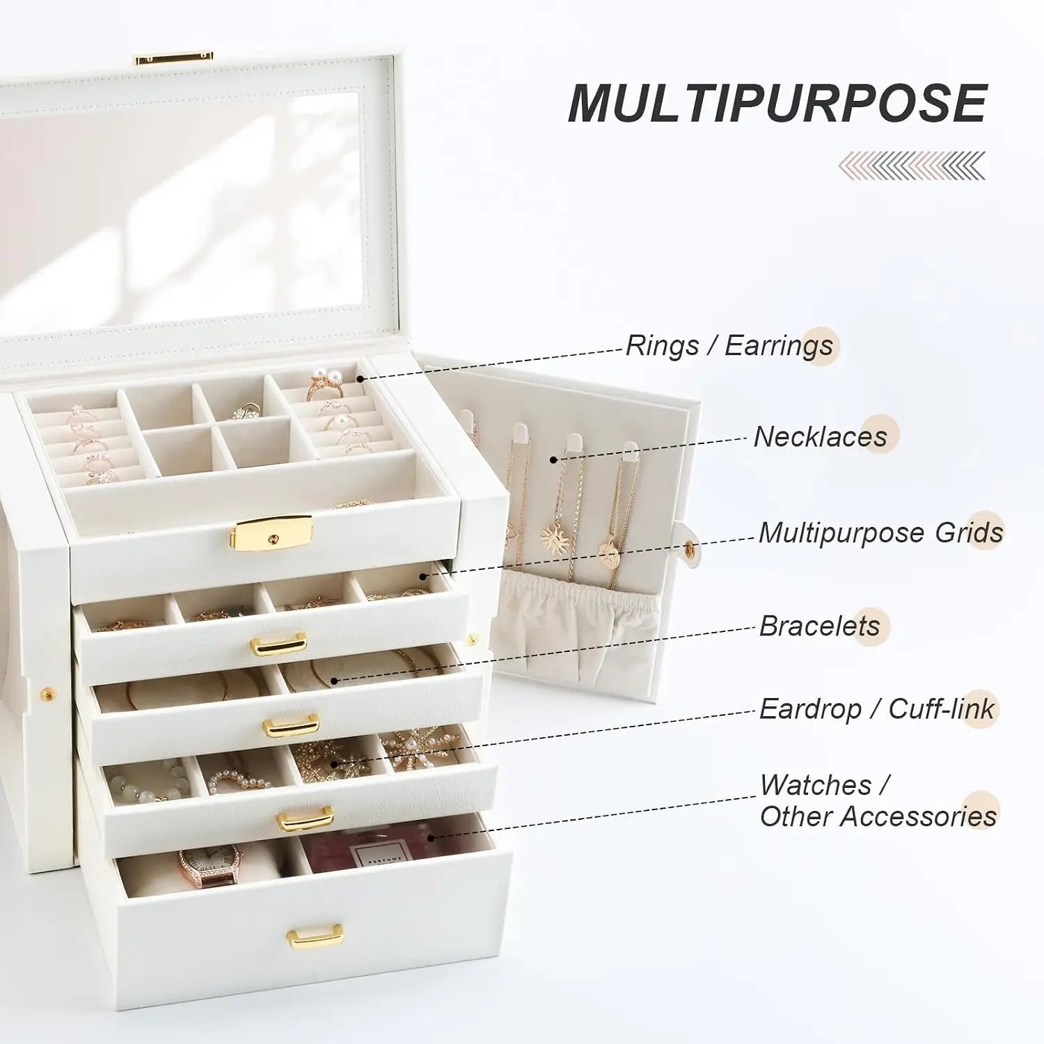 Large Jewelry Boxe 5 Layers 4 Drawers Jewelry Box with Handle 