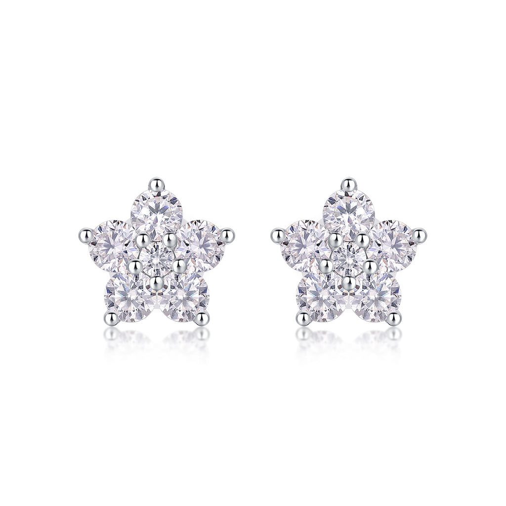 Paris Flower - Moissanite S925 Sterling Silver And Platinum-plated Stud Earrings