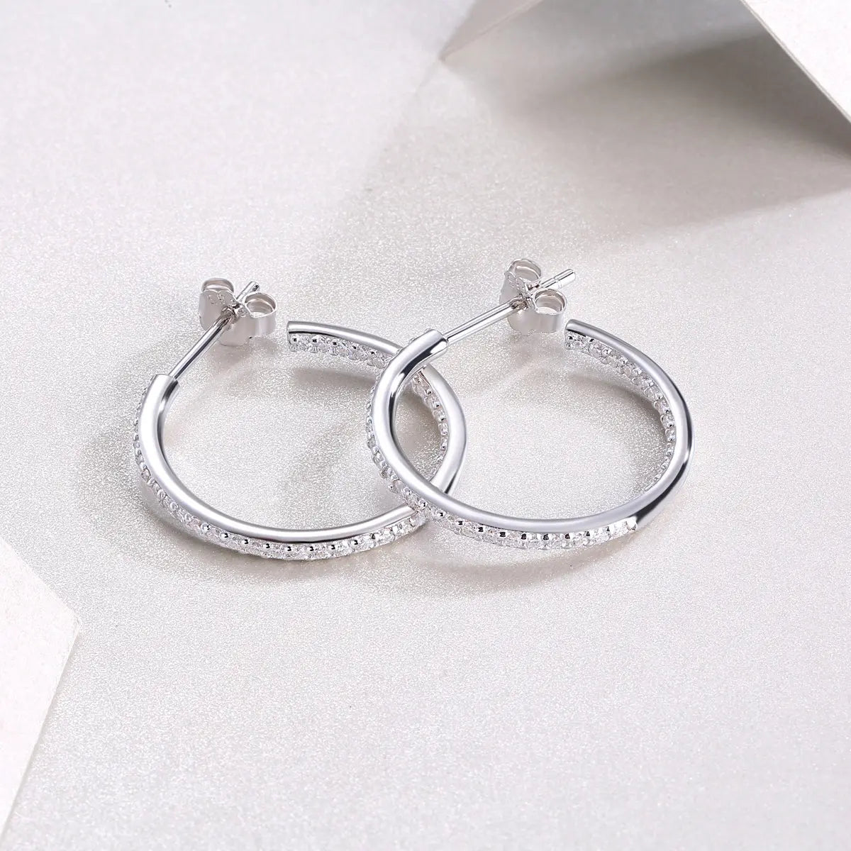 1Ribbon - Square Moissanite S925 Sterling Silver Earrings with Platinum-Plated Stud Earrings