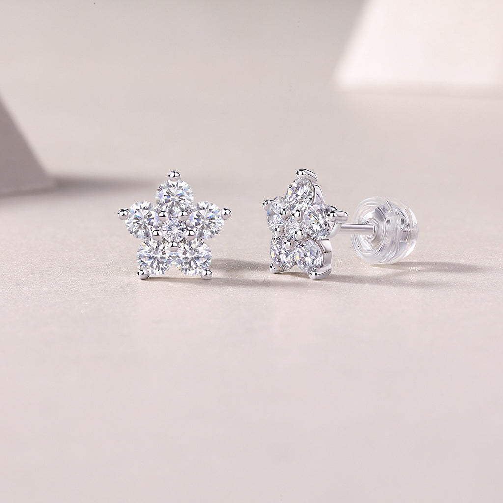 Paris Flower - Moissanite S925 Sterling Silver And Platinum-plated Stud Earrings