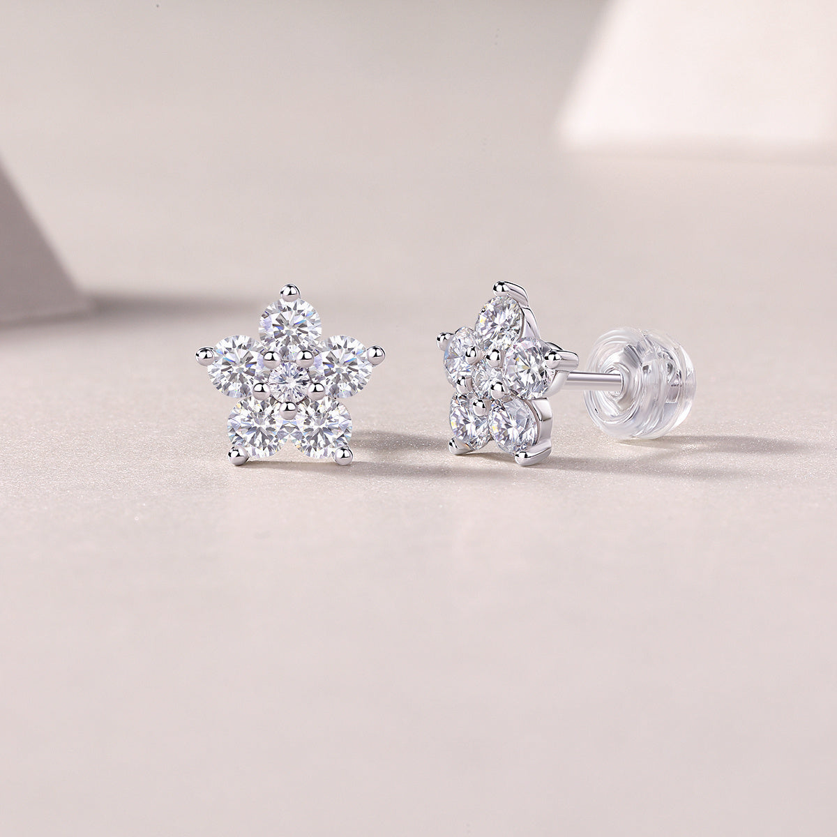 Paris Flower - Moissanite S925 Sterling Silver And Platinum-plated Stud Earrings