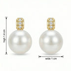 925 Sterling Silver Elegant White Round Pearl Earrings Featuring Shimmering Diamond Accents in Gilded Settings NP Collection