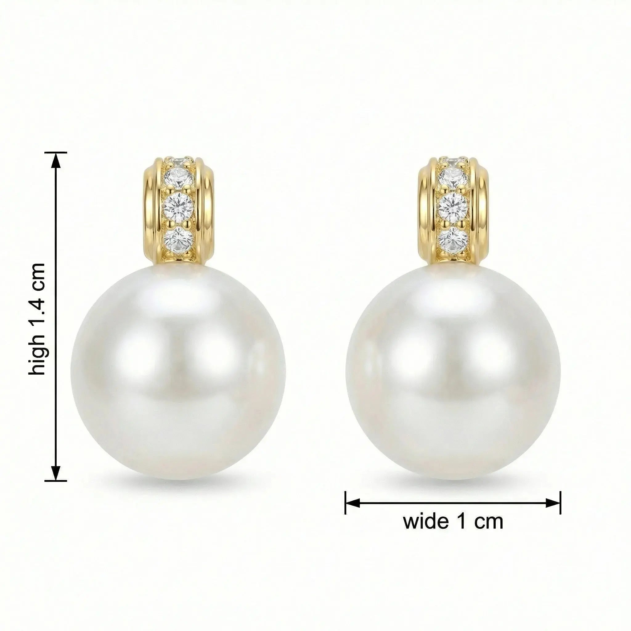 925 Sterling Silver Elegant White Round Pearl Earrings Featuring Shimmering Diamond Accents in Gilded Settings NP Collection