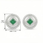 925 Sterling Silver Elegant Round Green Gemstone Stud Earrings with Sparkling Halo