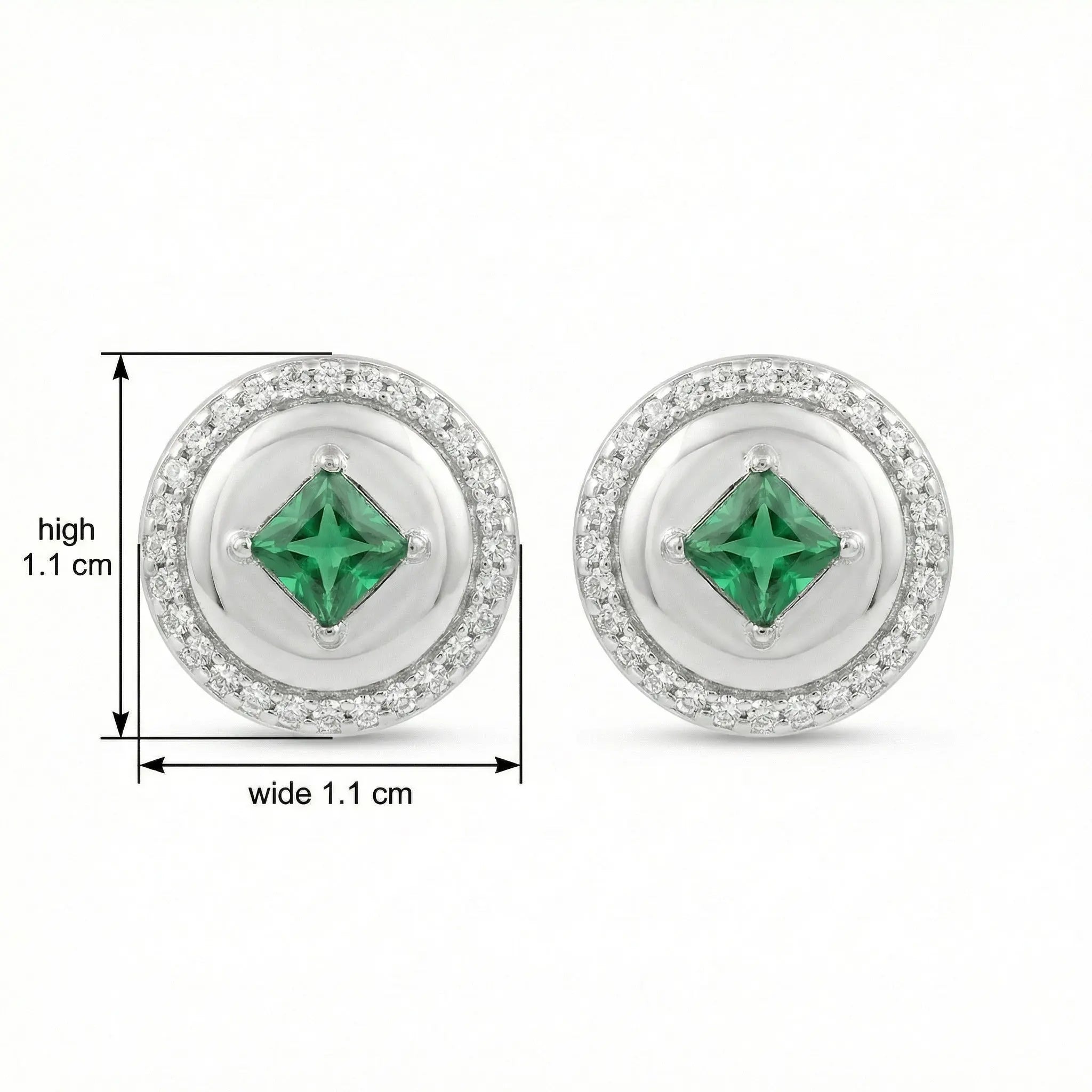 925 Sterling Silver Elegant Round Green Gemstone Stud Earrings with Sparkling Halo