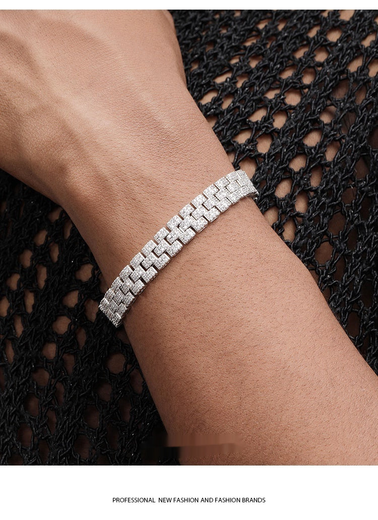 Platinum-plated Diamond Tennis Chain Bracelet