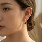 925 Sterling Silver Elegant Red Spherical Drop Earrings with Sparkling Crystal Accents and Sleek Metallic Huggie Hoops