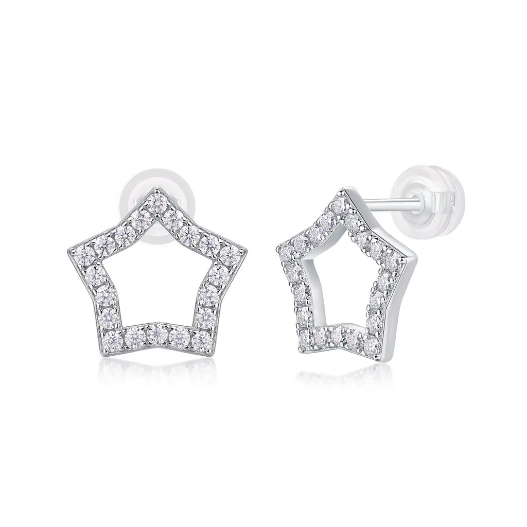 Tonight New Star - S925 Moissanite Sterling Silver with Platinum-Plated Stud Earrings