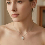 925 Sterling Silver Elegant White Gourd Pendant Necklace with Shimmering Silver Accents NP Collection