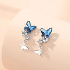 Butterfly Drop Earrings Blue Crystal Sterling Silver