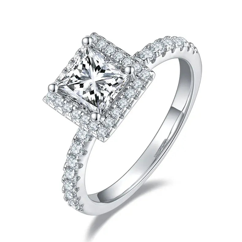 Square Moissanite S925 Platinum-Plated Silver Ring – Luxurious Light Luxury Jewelry NP Collection
