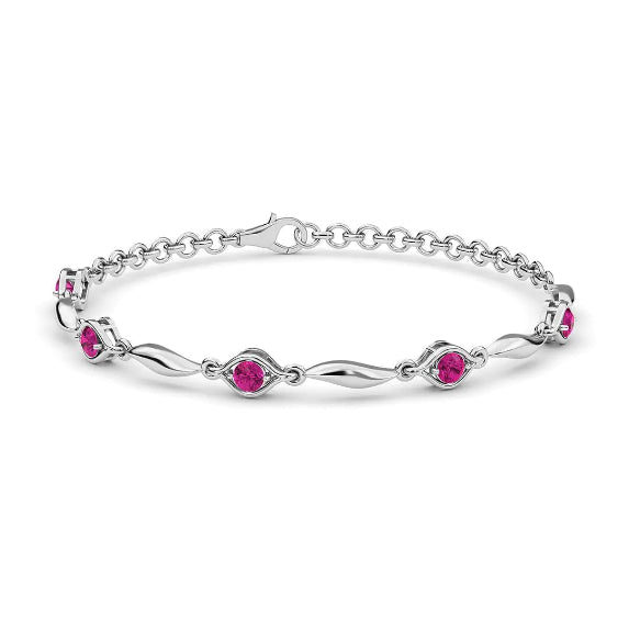 925 Sterling Silver Red Cubic Zirconia Link Bracelet for Women