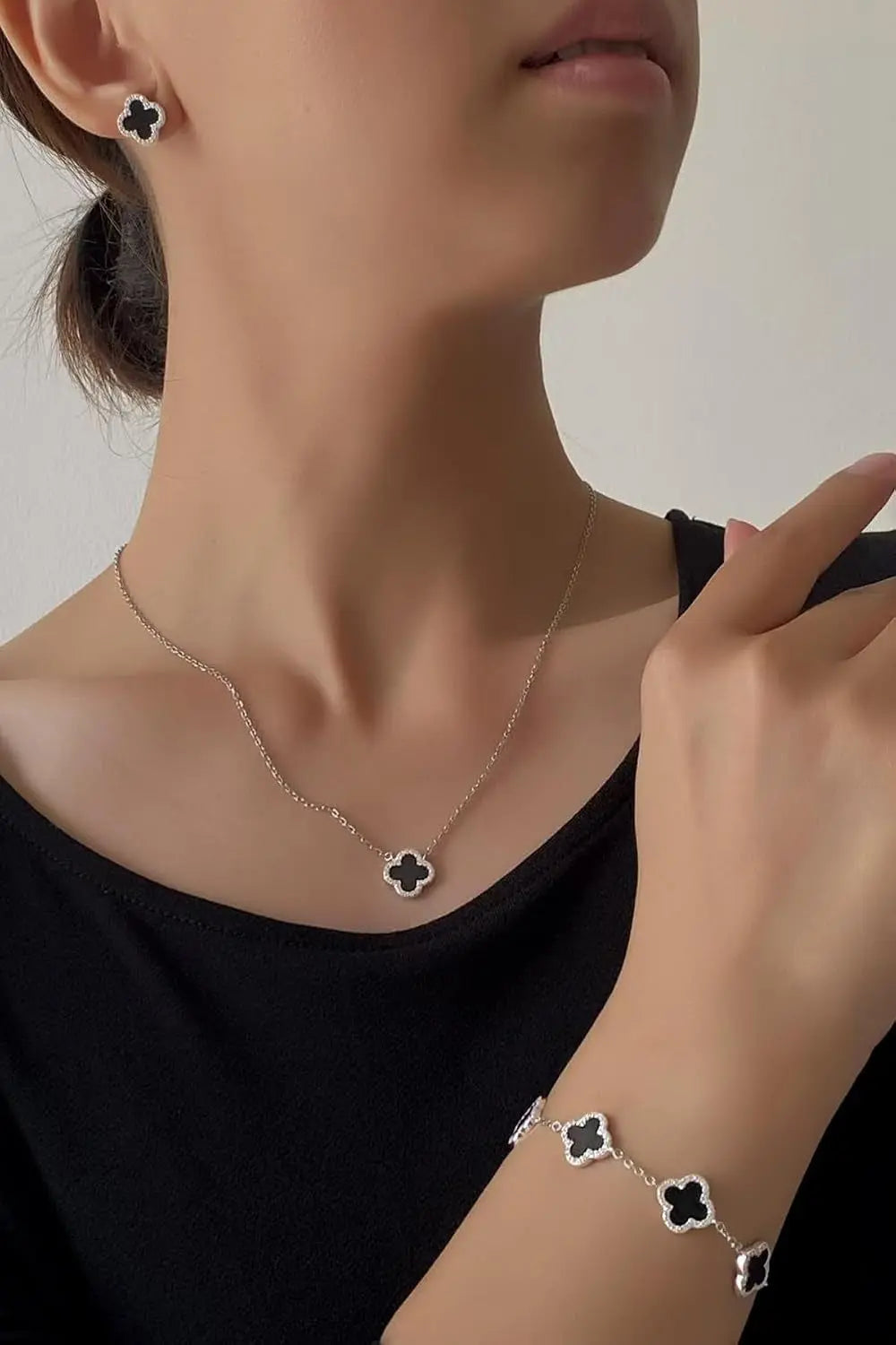 Black Clover Earrings 925 Sterling Silver Studs 