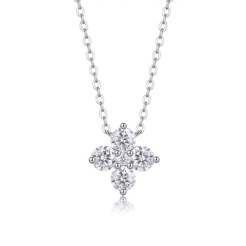 Lucky Four-Leaf Clover - Pendant with Moissanite S925 Sterling Silver and Platinum Plating 
