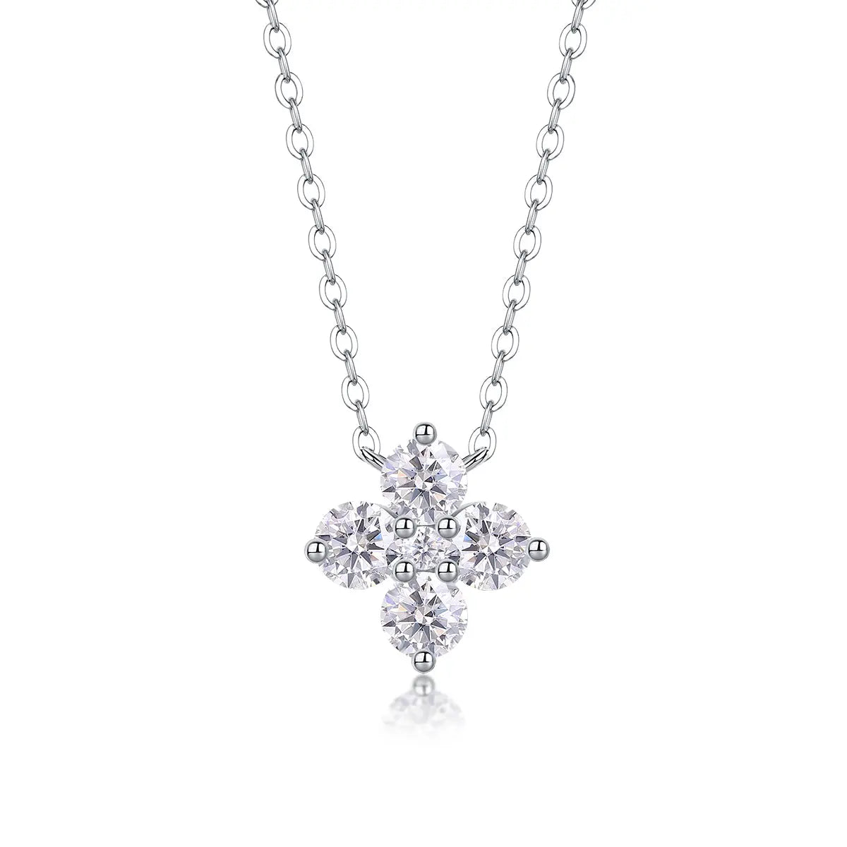 Lucky Four-Leaf Clover - Pendant with Moissanite S925 Sterling Silver and Platinum Plating 
