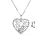 925 Sterling Silver Light-Weight CZ Filigree Heart Pendant Necklace 