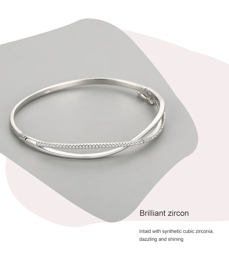 S925 Sterling Silver Cross Diamond Opening Bracelet Temperament Wild