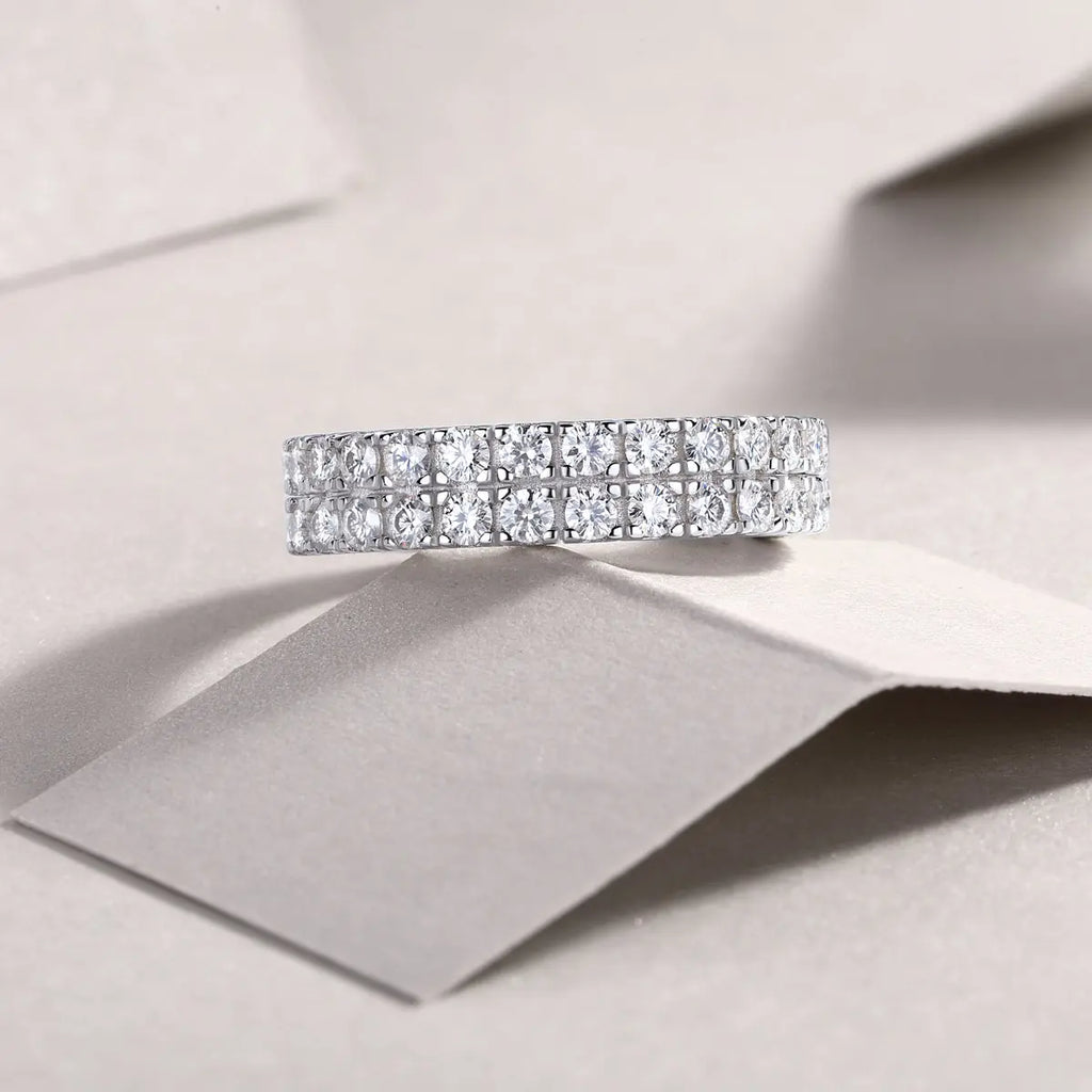 Multi-Row Diamond Moissanite Silver Ring 