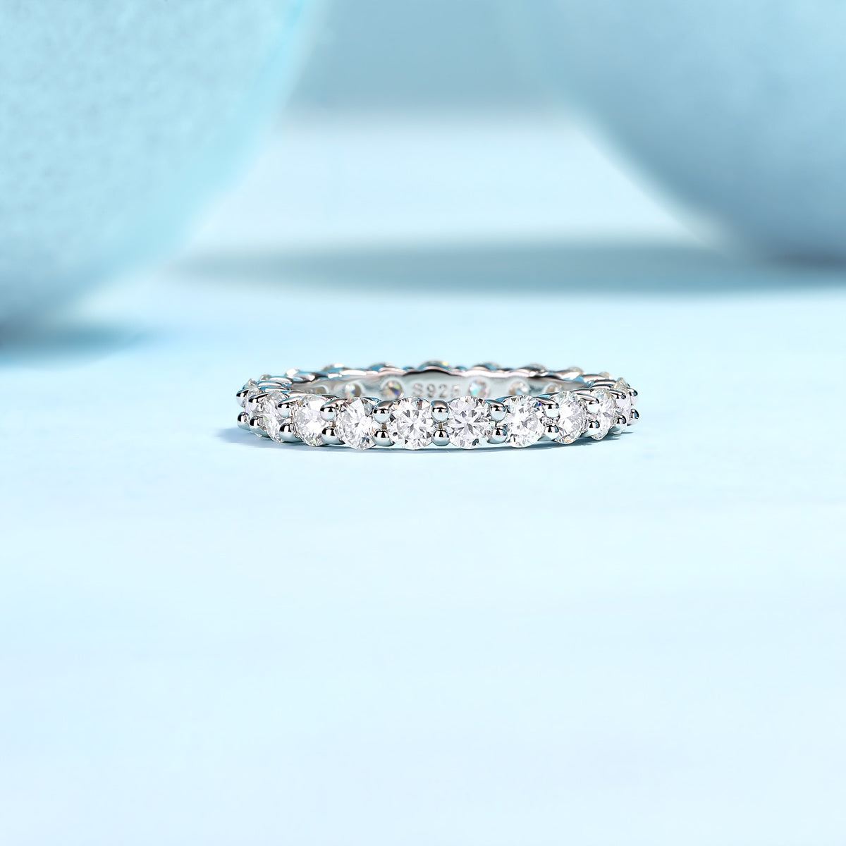 Row Diamond Ring, Moissanite Silver Ring