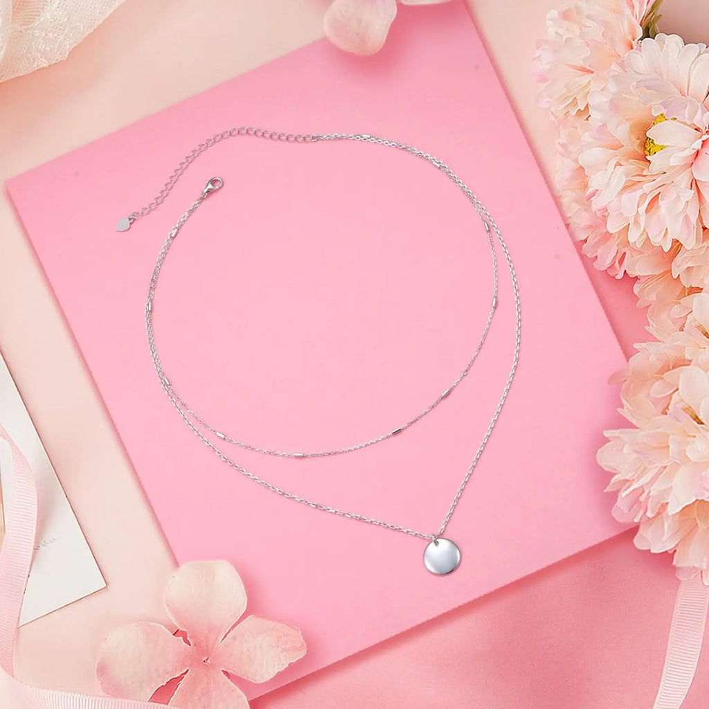 Layered Choker Necklace S925 Sterling Silver Full Moon